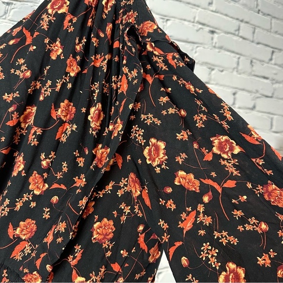 Free People Women’s Flower Fields Black Mini Dress Medium Fall Floral Oversized - Picture 14 of 16